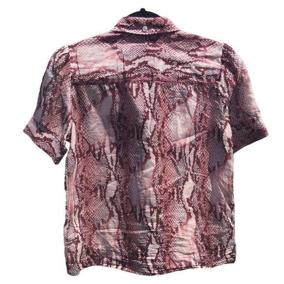 CURRENT/ELLIOTT Womens Short Sleeve Shirt 1 / S Pink Snake Reptile Bermuda Silk - Picture 12 of 14